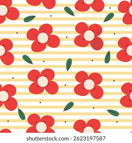 padrão sem costura flores e folhas de desenho animado. papel de parede botânico bonito e padrão para papel de embrulho de presente
