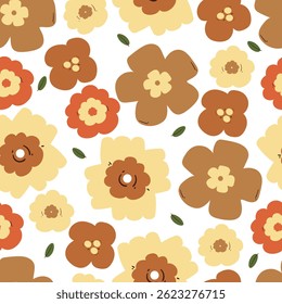 padrão sem costura flores e folhas de desenho animado. papel de parede botânico bonito e padrão para papel de embrulho de presente