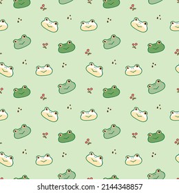 Seamless Pattern of Cartoon Fog Face and Cherry Design on Light Green Background