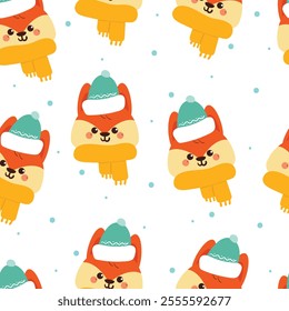 seamless pattern cartoon fox. cute animal wallpaper for winter background, pattern