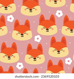 seamless pattern cartoon fox and flower. cute animal wallpaper illustration for gift wrap paper