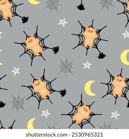 Seamless pattern cartoon fox with halloween vibes. cute halloween wallpaper for fabric print, gift wrap paper