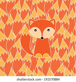 Seamless pattern with cartoon foxes