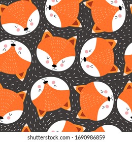 Decoración impecable con zorros de caricatura, elementos decorativos en un fondo neutro. vector colorido para los niños, de estilo plano. dibujo a mano. animales. Diseño de bebé para tela, textil, impresión, envoltura.