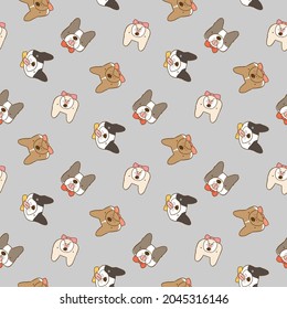 Seamless Pattern with Cartoon French Bulldog Face Design on Grey Background