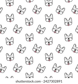 Seamless Pattern of Cartoon French Bulldog Face Design on White Background