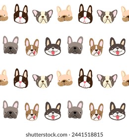 Seamless Pattern of Cartoon French Bulldog Face Design on White Background