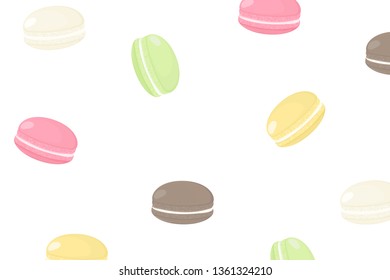 Seamless pattern with cartoon french macaroons. Background with tasty and sweet cockie for menu design