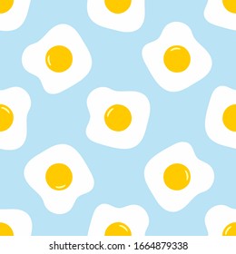 Seamless pattern with cartoon fried eggs. Vector illustration.