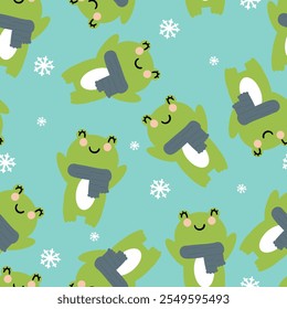 Seamless pattern cartoon frog in christmas day. cute christmas wallpaper for fabric print, gift wrap paper