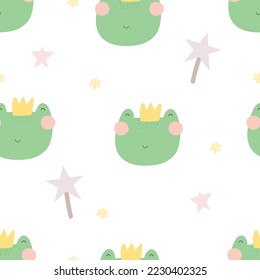 seamless pattern with cartoon frog. colorful vector for kids, flat style. Baby design for fabric, textile, print, wrapper.