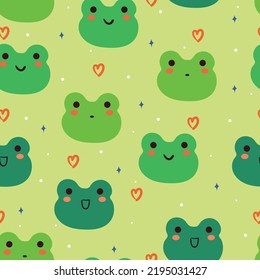 Seamless Pattern Cartoon Frog. Cute Wallpaper For Kids, Gift Wrap Paper