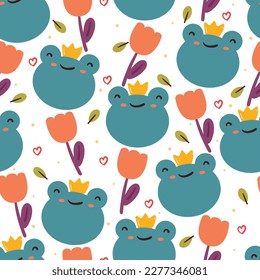 seamless pattern cartoon frog. cute animal wallpaper for textile, gift wrap paper