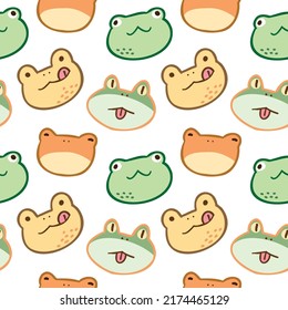 Seamless Pattern with Cartoon Frog Face Design on White Background