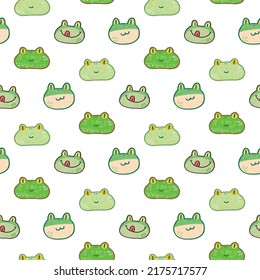 Seamless Pattern With Cartoon Frog Face Design On White Background