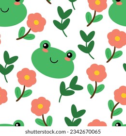 seamless pattern cartoon frog and flower red. cute animal wallpaper for textile, gift wrap paper