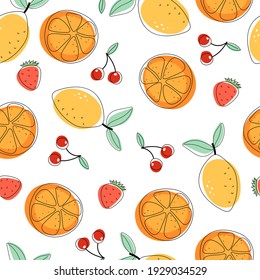 Seamless pattern with cartoon fruits. colorful vector. hand drawing, flat style. design for fabric, print, textile, wrapper