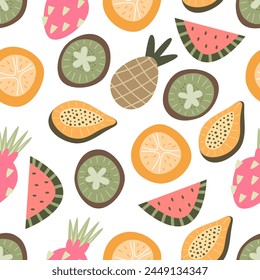 Seamless pattern with cartoon fruits. colorful vector illustration. hand drawing, flat style.design for fabric, print, textile, wrapper
