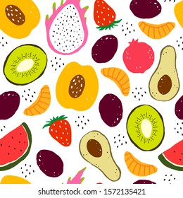 seamless pattern with cartoon fruits. Flat colorful vector ornament. hand drawing. design for fabric, textile, print, wrapper
