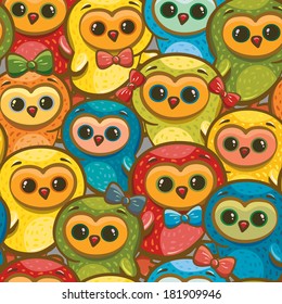 Seamless pattern with cartoon funny birds.