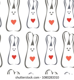 Seamless pattern with cartoon funny rabbits.
