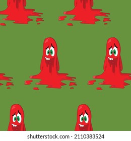 Seamless pattern of cartoon  funny red  monster  on a monochrome background. cute scary baby heroes pattern, design for kids
