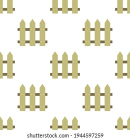 seamless pattern with cartoon garden fence on white background, vector illustration, flat design of gardening tools