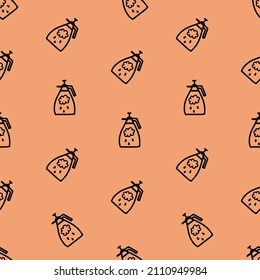 Seamless pattern with cartoon garden sprayer. Gardening tool. Vector illustration for any design. Hand drawn.