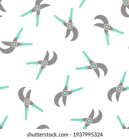 seamless pattern with cartoon gardening scissors, secateur isolated on white background, gardening tools, vector illustration