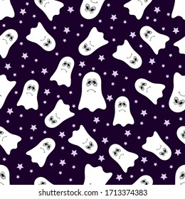 Patrón sin inconvenientes con el fantasma de las caricaturas. Antecedentes de Halloween. Ilustración vectorial.