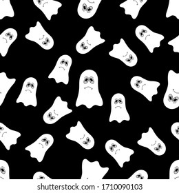 Seamless pattern with cartoon ghost. Vector illustration.