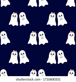 Seamless pattern with cartoon ghost. Vector illustration.