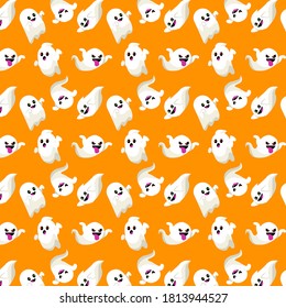 
Seamless pattern with cartoon ghosts on an orange background.
Halloween pattern.
Great design for fabric, gift wrapping,background, wallpaper, surface, web design.
