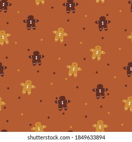 Seamless pattern with cartoon ginger cookies. for fabric print, textile, gift wrapping paper. colorful vector for kids, flat style