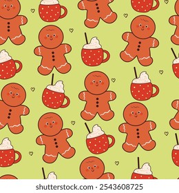 Patrón sin fisuras de dibujos animados de pan de jengibre para el día de Navidad. lindo Fondo de pantalla de Navidad para la impresión de la tela, papel de regalo