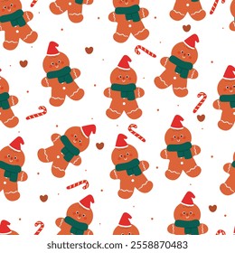 seamless pattern cartoon gingerbread for christmas day. cute christmas wallpaper for fabric print, gift wrap paper