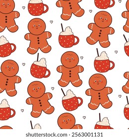 seamless pattern cartoon gingerbread for christmas day. cute christmas wallpaper for fabric print, gift wrap paper