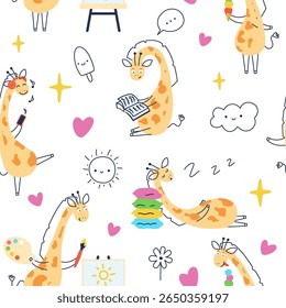seamless pattern with cartoon giraffe