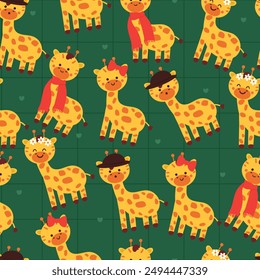 seamless pattern cartoon giraffe. cute wallpaper for textile, gift wrap paper