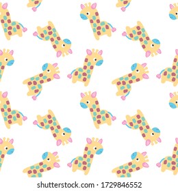 Seamless Pattern with Cartoon Giraffe Design on White Background