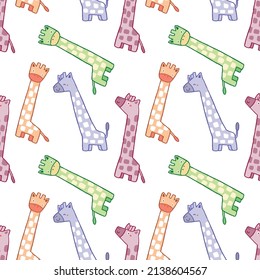 Seamless Pattern of Cartoon Giraffe Design on White Background