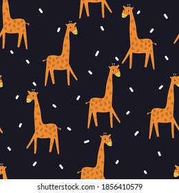 Nahtloses Muster mit Cartoon Giraffe. für Stoffdruck, Textilien, Geschenkpapier. bunter Vektorgrafik für Kinder, flacher Stil