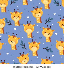 seamless pattern cartoon giraffe with plant. cute animal wallpaper for textile, gift wrap paper
