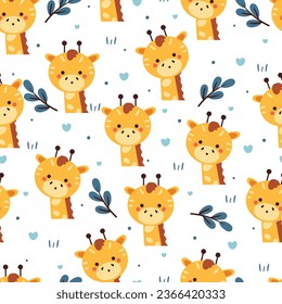 seamless pattern cartoon giraffe with plant. cute animal wallpaper for textile, gift wrap paper