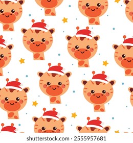 seamless pattern cartoon giraffe with santa hat. cute christmas wallpaper for gift wrap paper