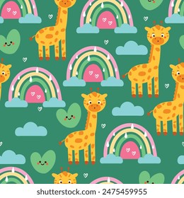 seamless pattern cartoon giraffe with sky element. cute animal wallpaper for textile, gift wrap paper