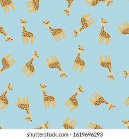 Seamless pattern with cartoon giraffe. Vector illustration.