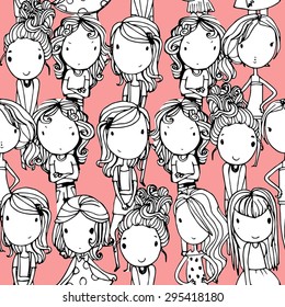 seamless pattern with cartoon girls