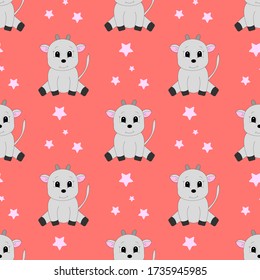 Patrón sin foco con la cabra de dibujos animados. Ilustración vectorial.