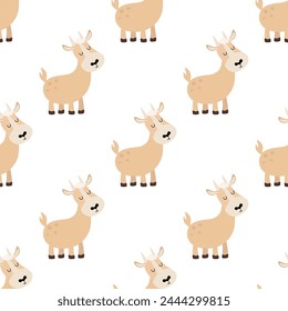 seamless pattern with cartoon goats, colorful vector for kids, flat style, farm animals, design for fabric, textile, print, wrapper